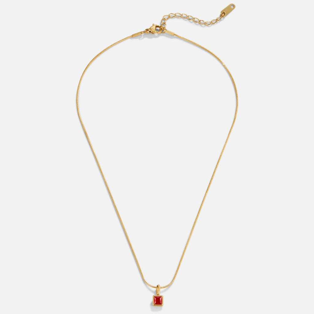 Gold Tone Square Pendant Birthstone Necklace