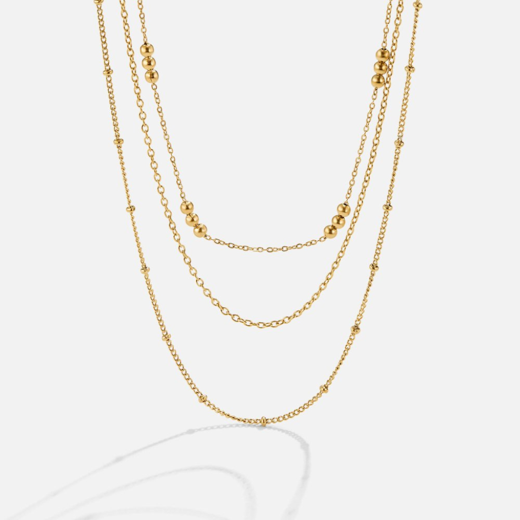 Gold Layered Necklace with Triple Chain Design