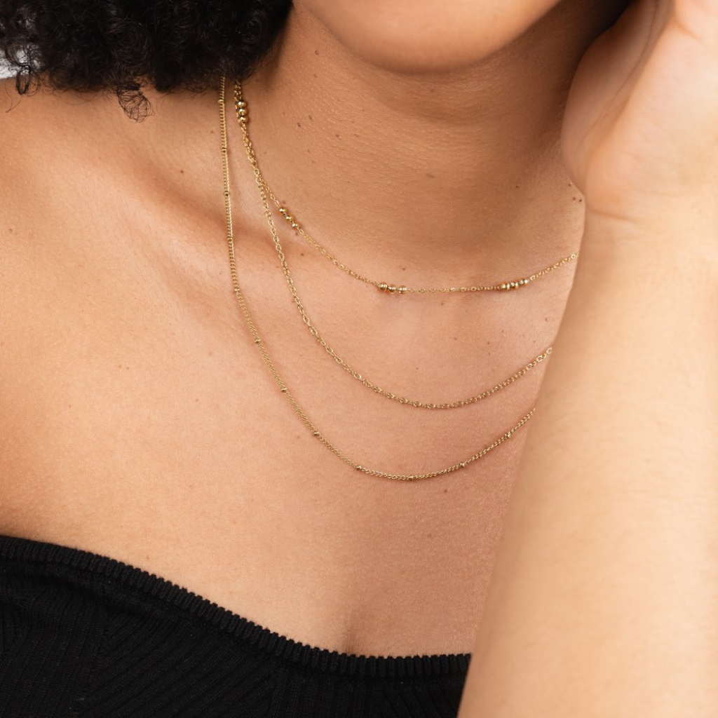 Gold Layered Necklace with Triple Chain Design
