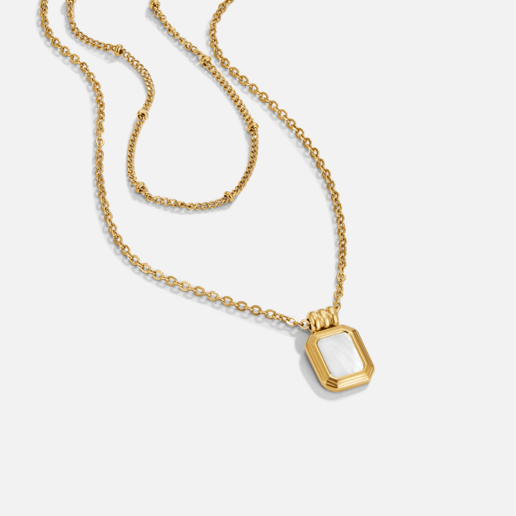 Gold Layered Necklace with White Pendant