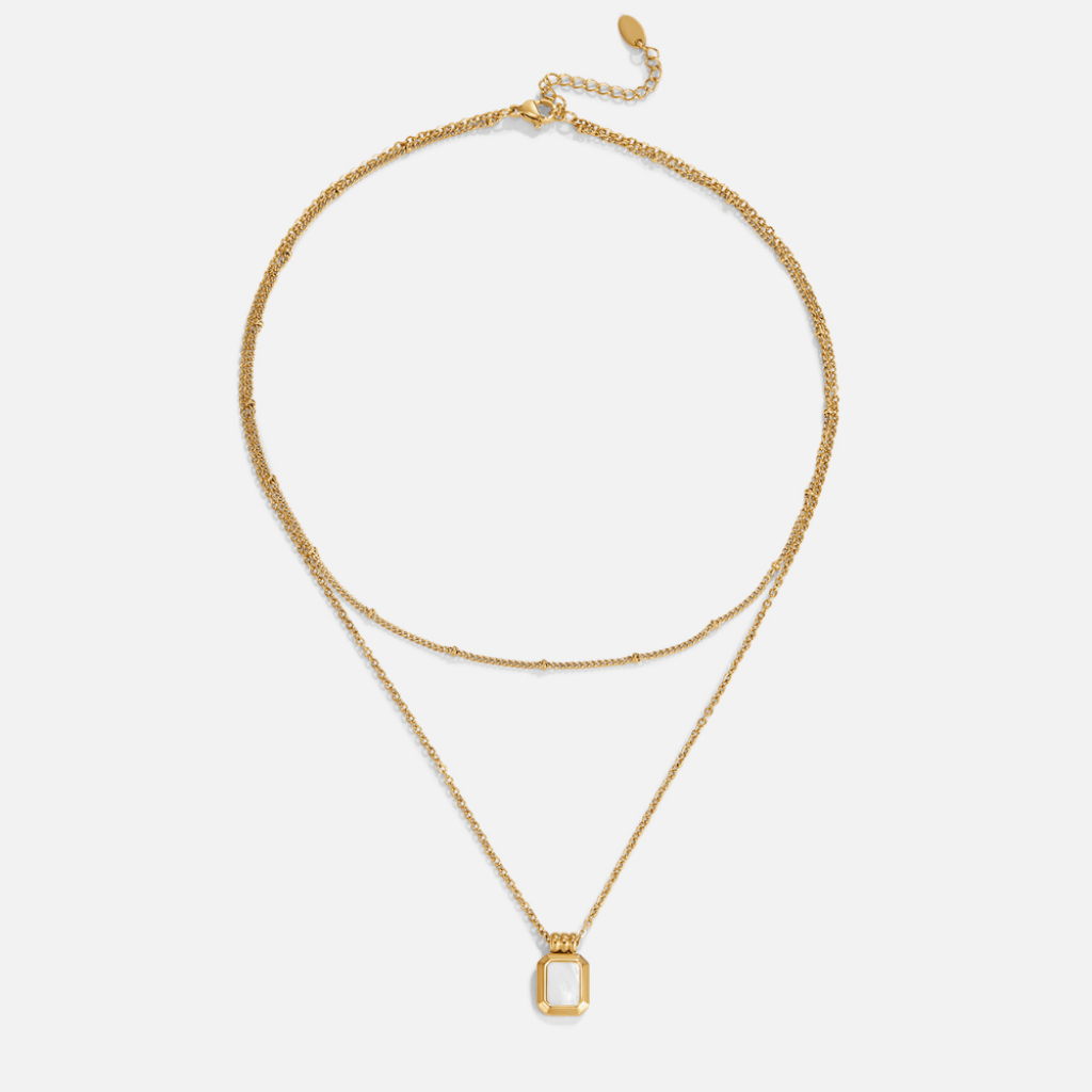 Gold Layered Necklace with White Pendant