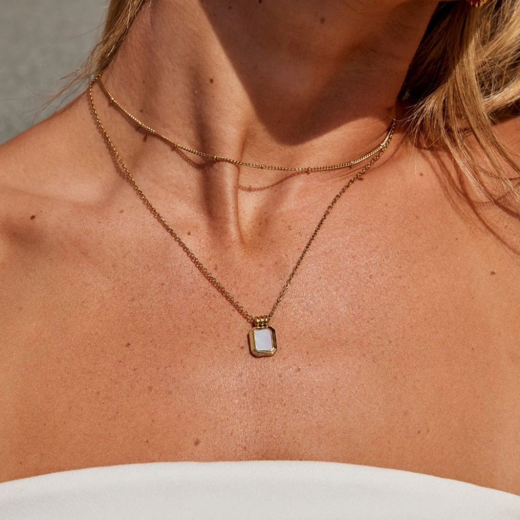 Gold Layered Necklace with White Pendant