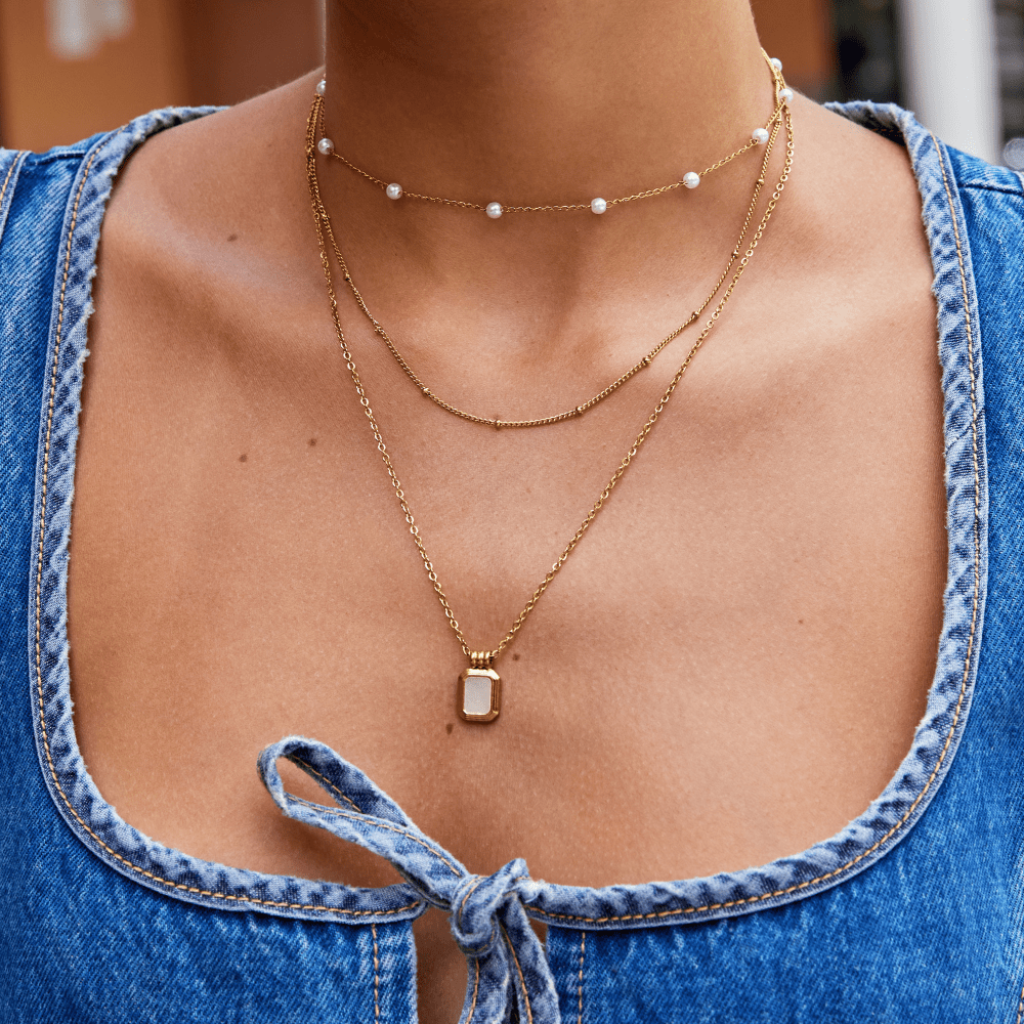 Gold Layered Necklace with White Pendant