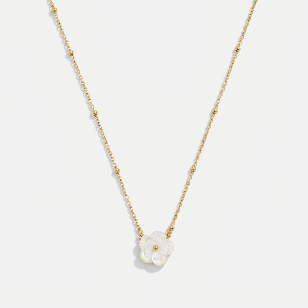 Flower Pendant Necklace with White Blossom