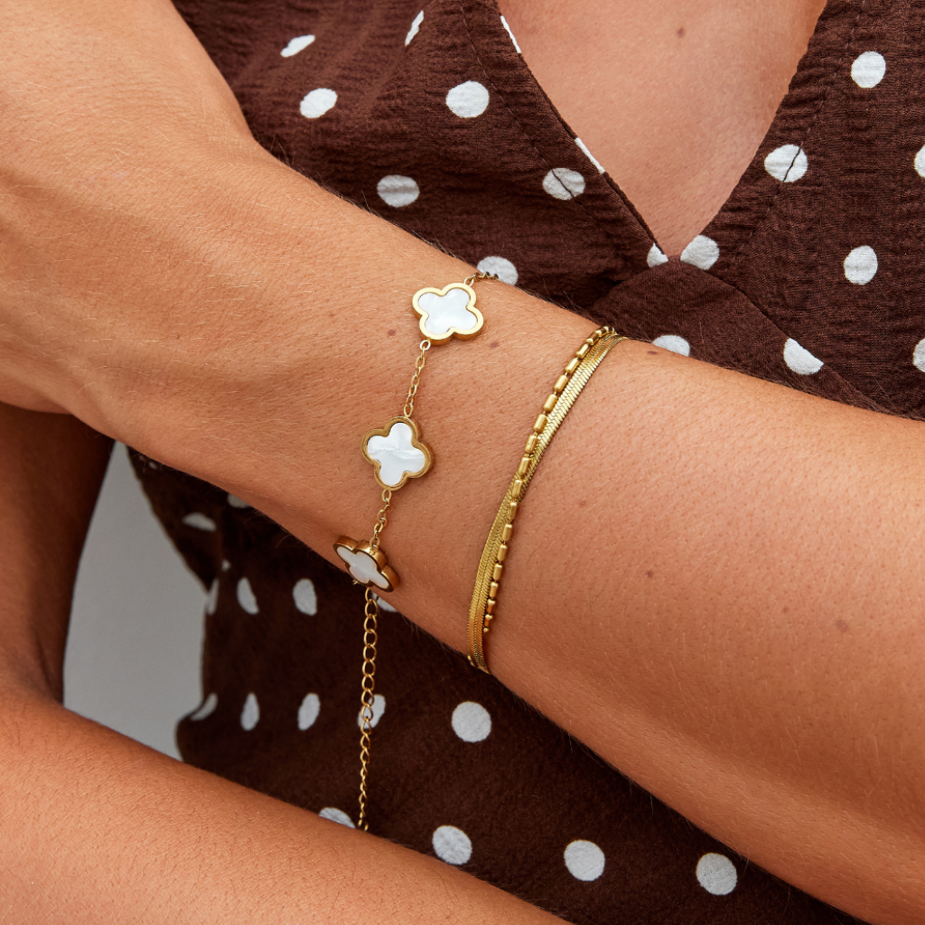 Clover Bracelet with Shell Stone Charms