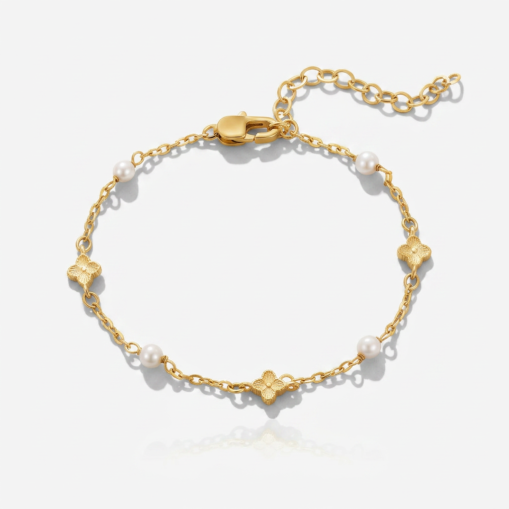 Gold Plated Petal Bracelet with Pearl Details