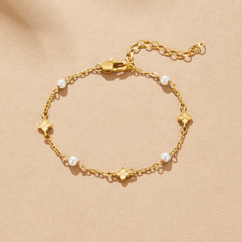Gold Plated Petal Bracelet with Pearl Details