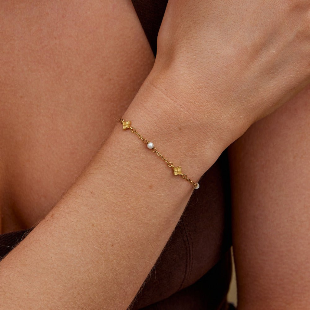 Gold Plated Petal Bracelet with Pearl Details