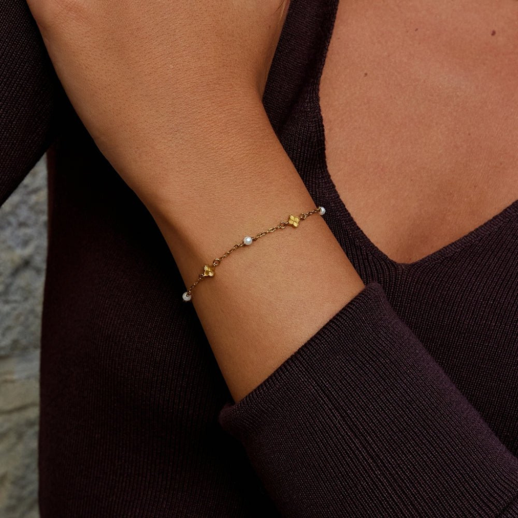 Gold Plated Petal Bracelet with Pearl Details