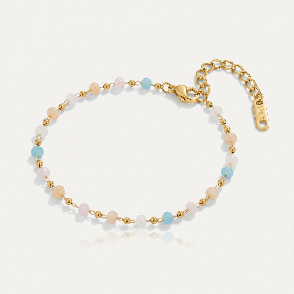 Gold Plated Bracelet with Pastel Crystal Beads