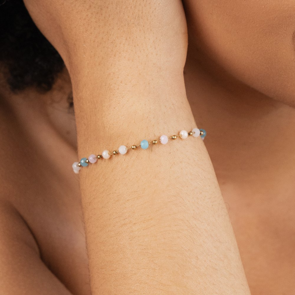 Gold Plated Bracelet with Pastel Crystal Beads