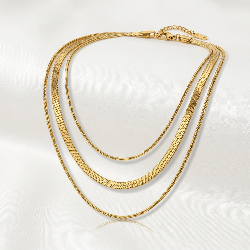 Multi Layer Chain Necklace with Snake Chain Detail