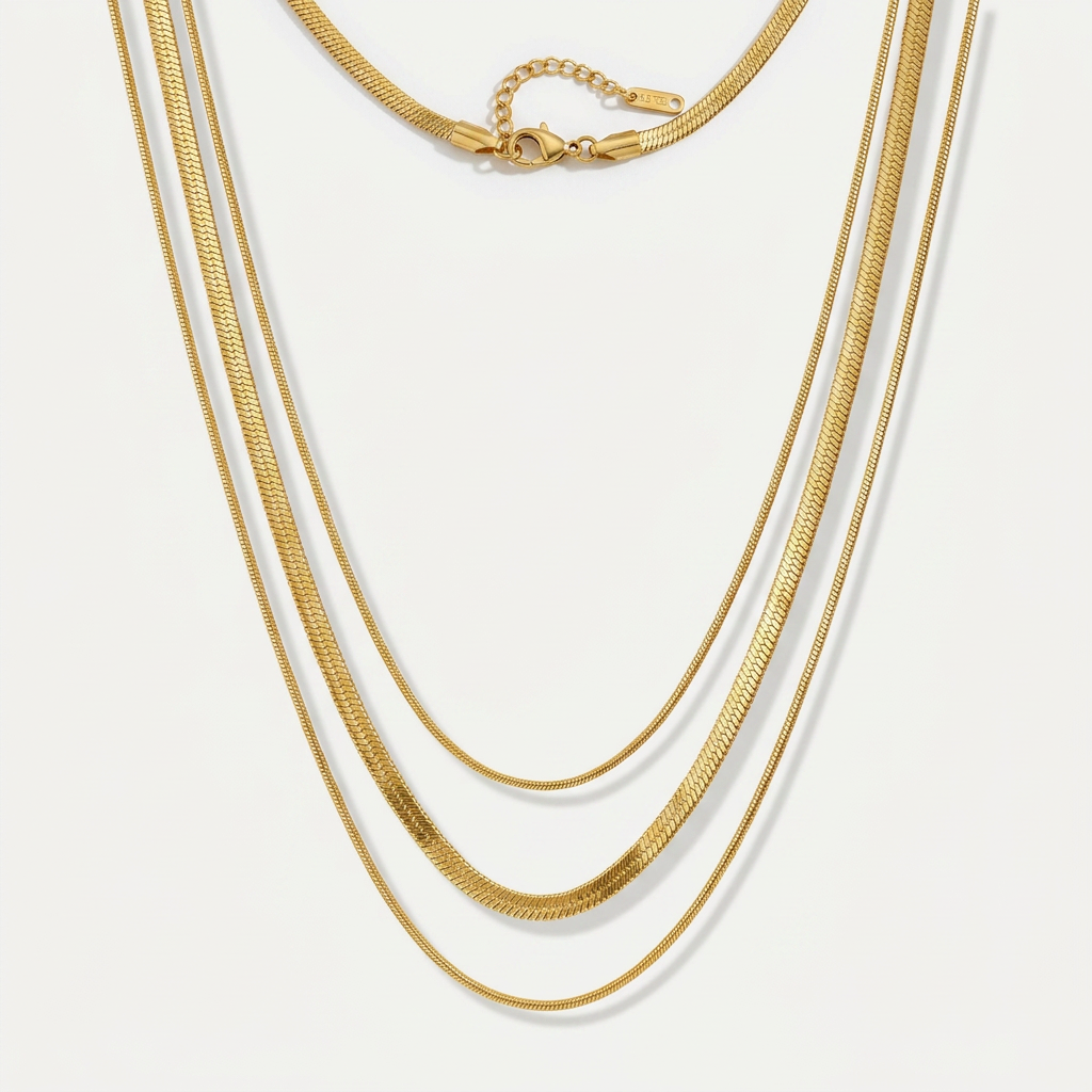 Multi Layer Chain Necklace with Snake Chain Detail