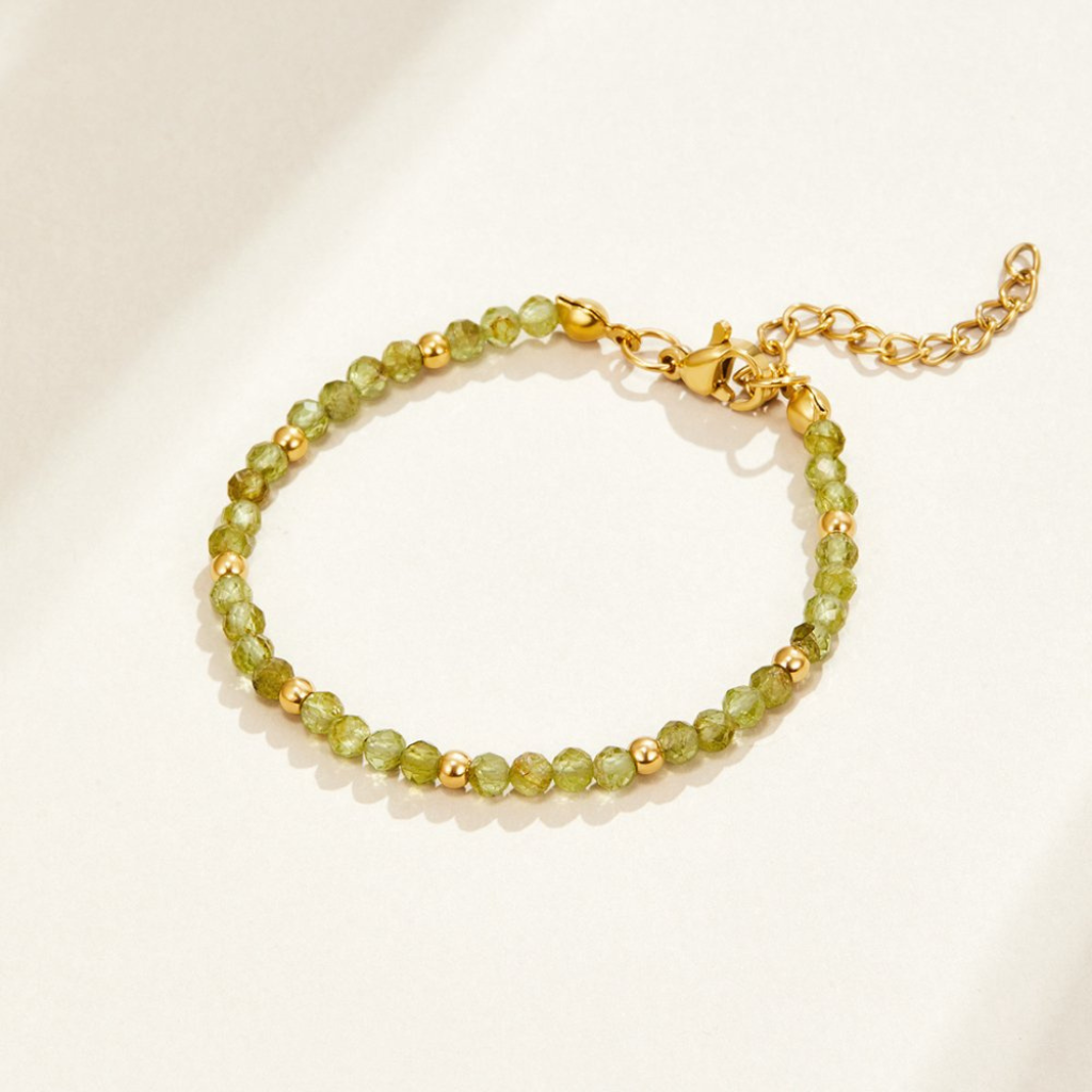 Gold Plated Bracelet with Peridot Beads