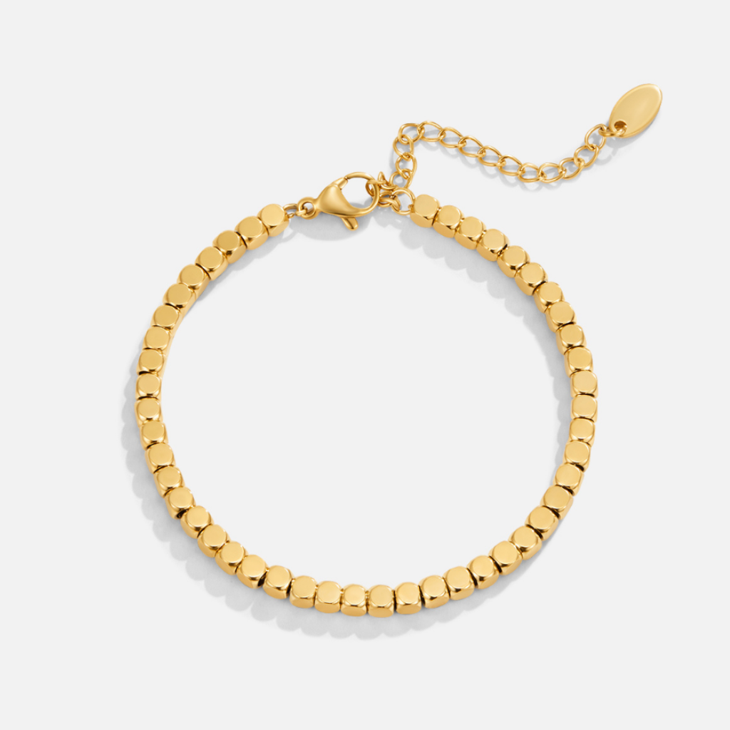 18K Gold Plated Bracelet with Polished Cube Beads