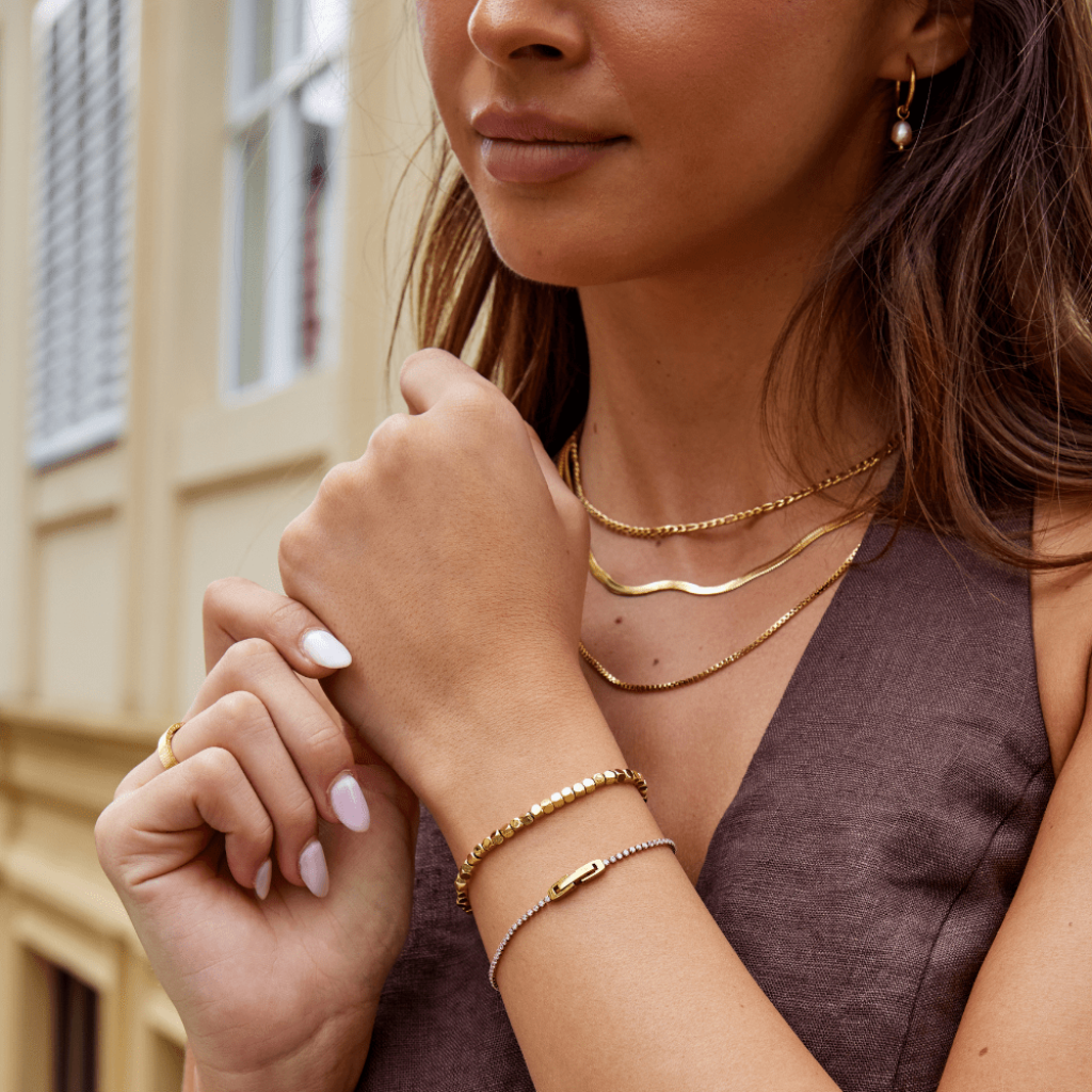 18K Gold Plated Bracelet with Polished Cube Beads