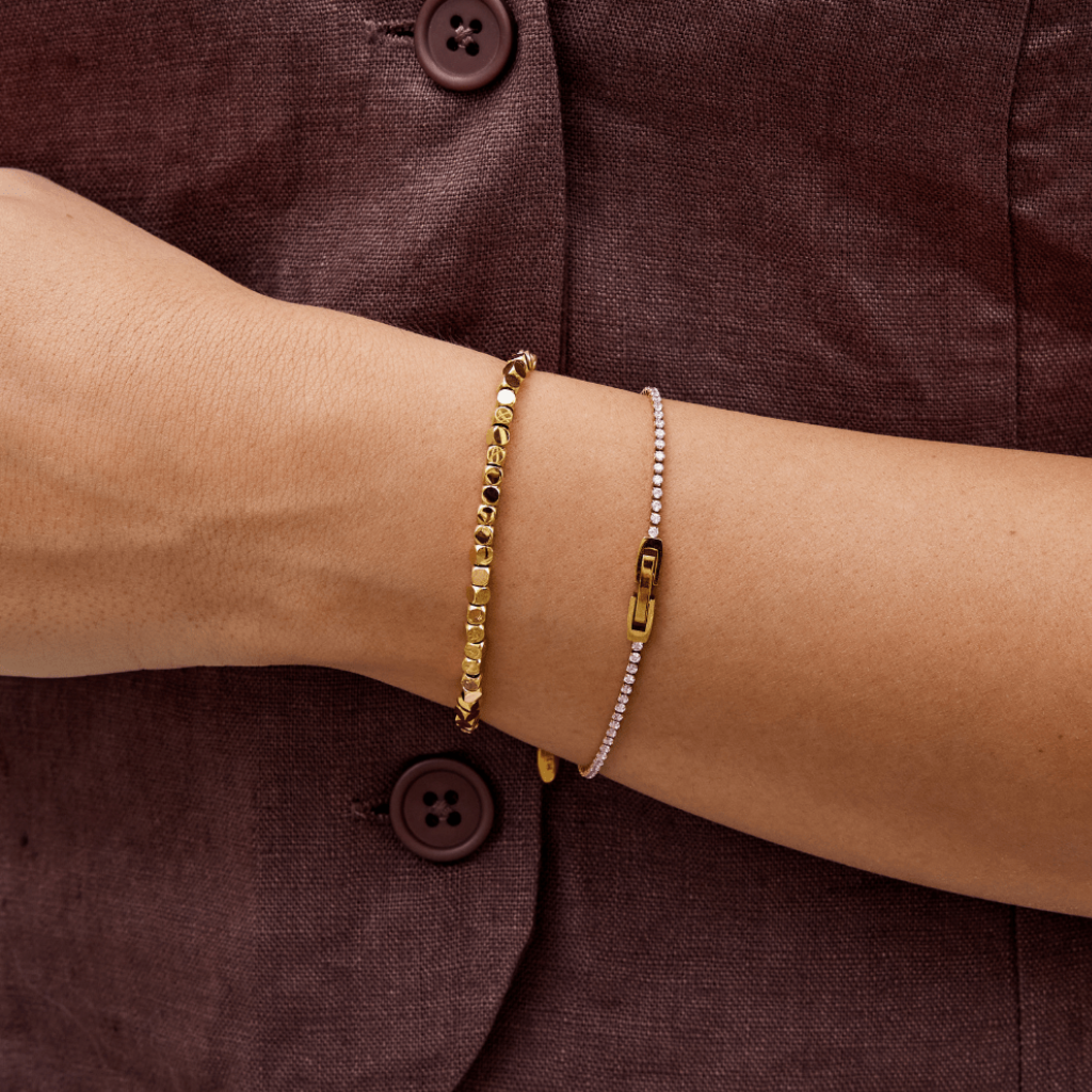 18K Gold Plated Bracelet with Polished Cube Beads