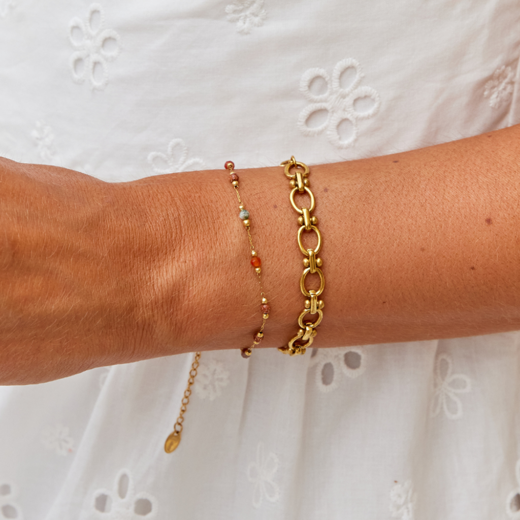 Adjustable Bracelet with Mixed Natural Crystal Beads