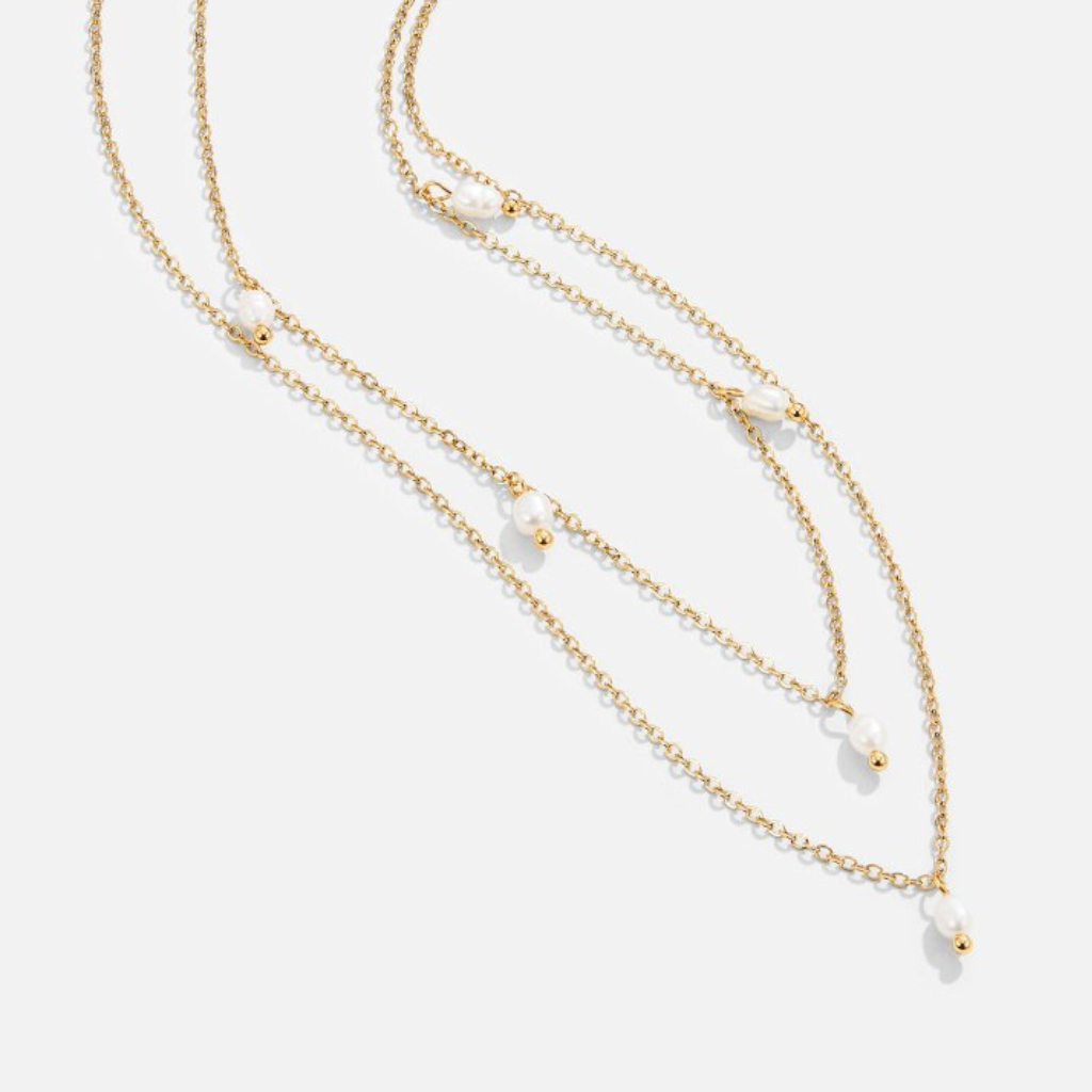 Pearl Drop Layered Chain Necklace