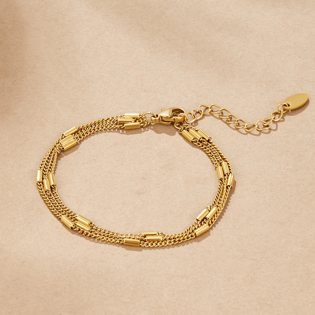 Gold Layered Bracelet with Triple Chain Design