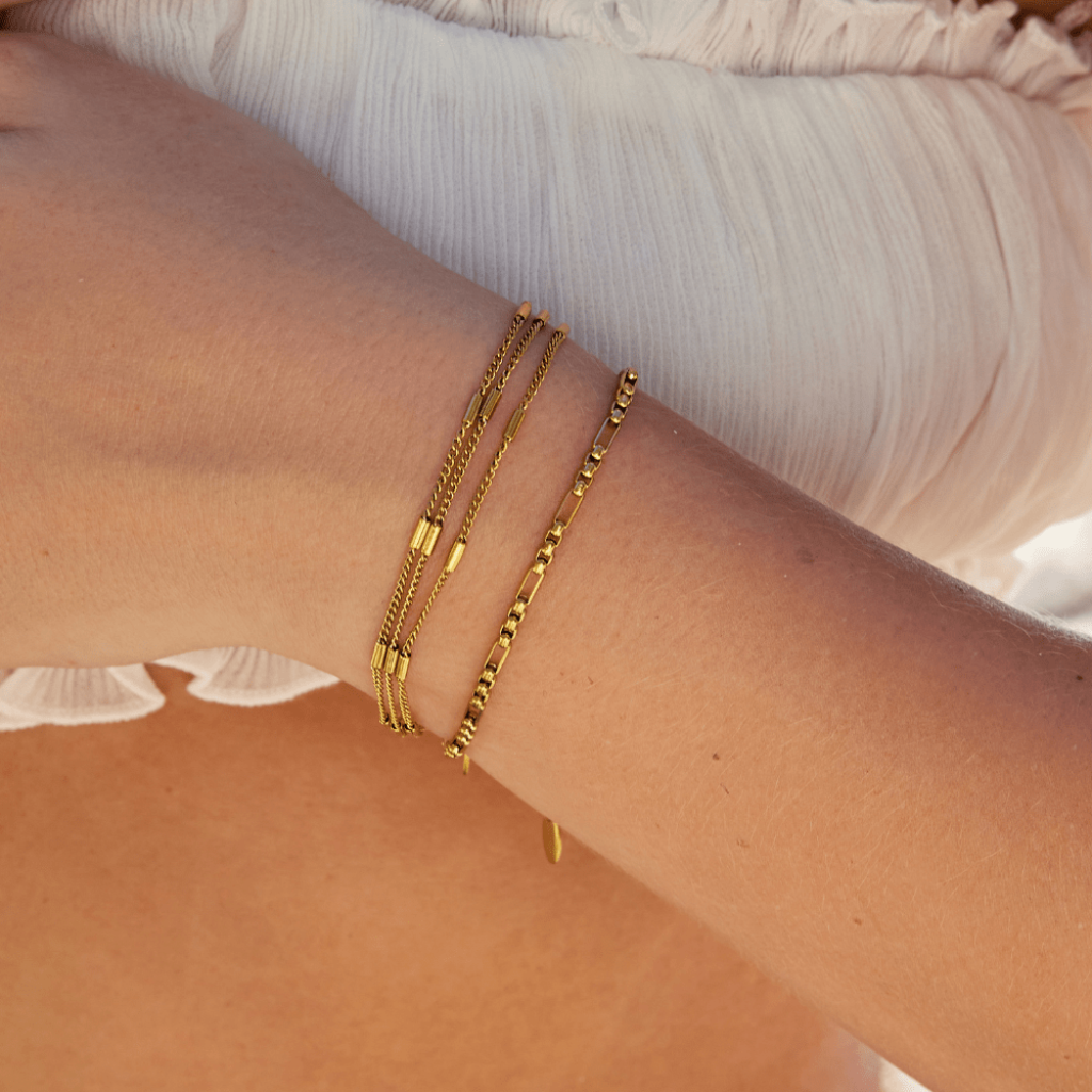 Gold Layered Bracelet with Triple Chain Design