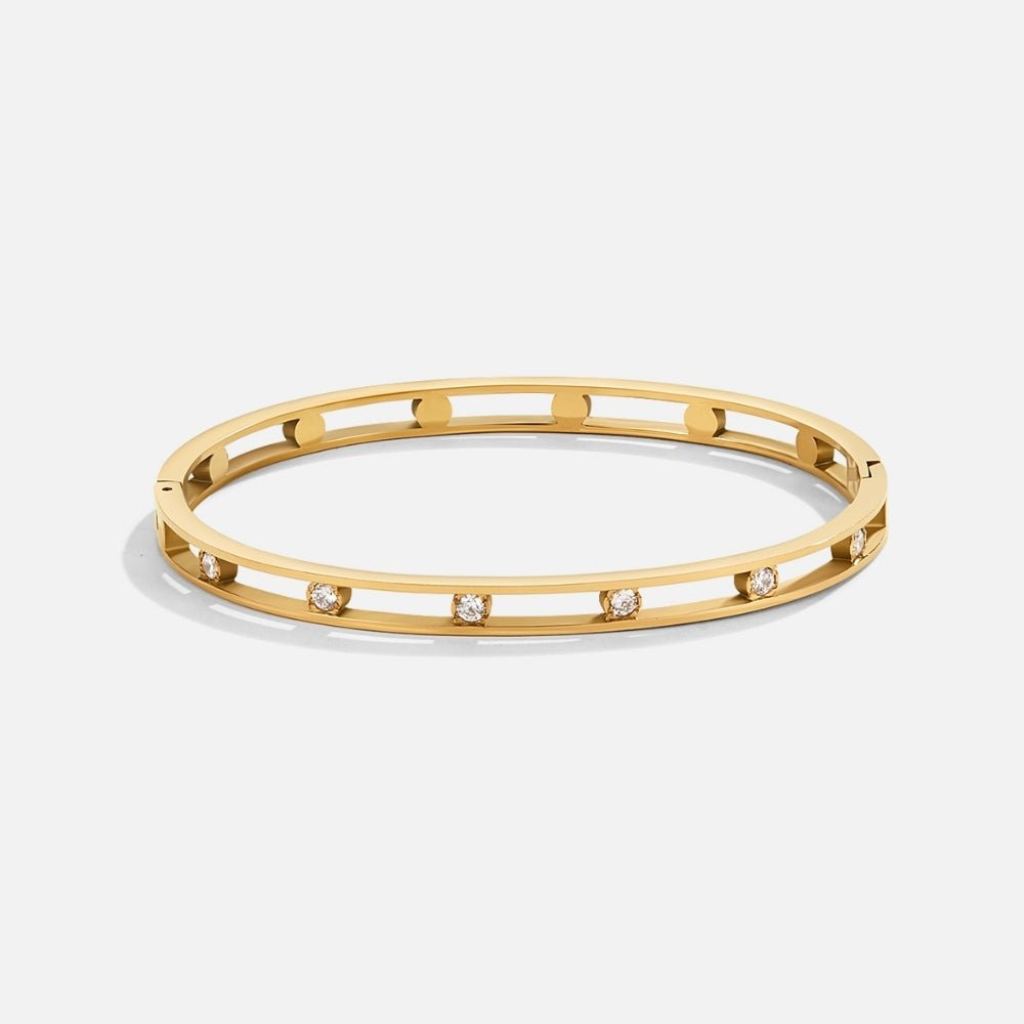Gold Bangle Bracelet with Crystal Stone Settings