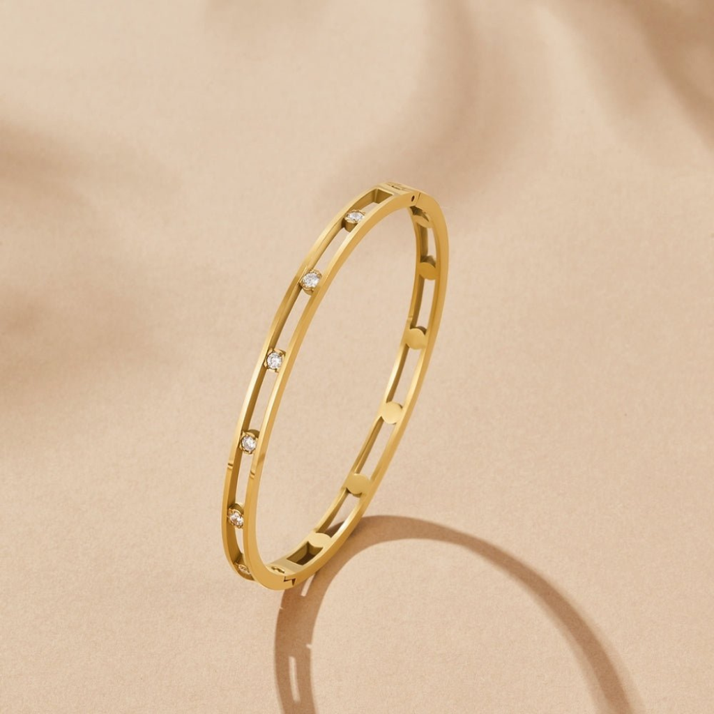 Gold Bangle Bracelet with Crystal Stone Settings