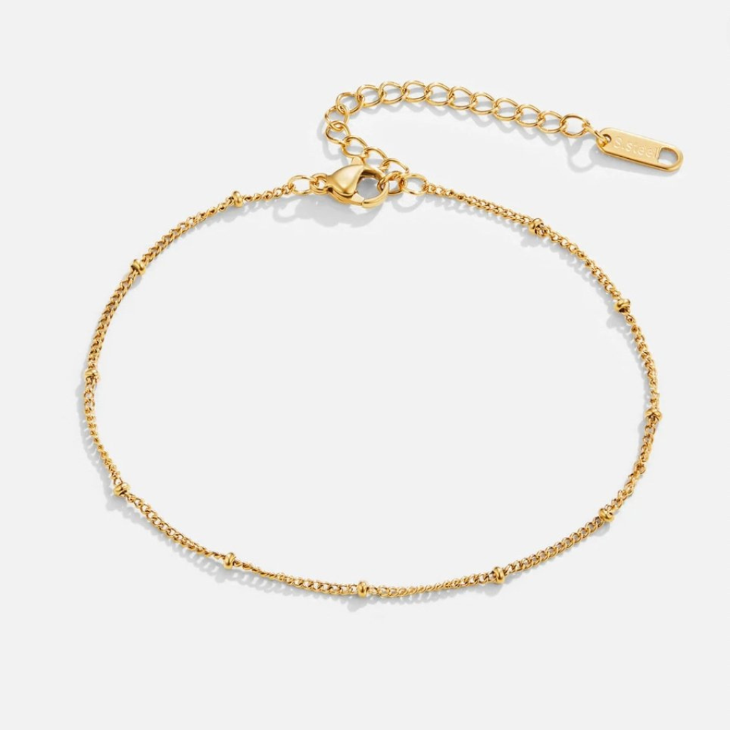 Gold Plated Anklet with Fine Beaded Chain