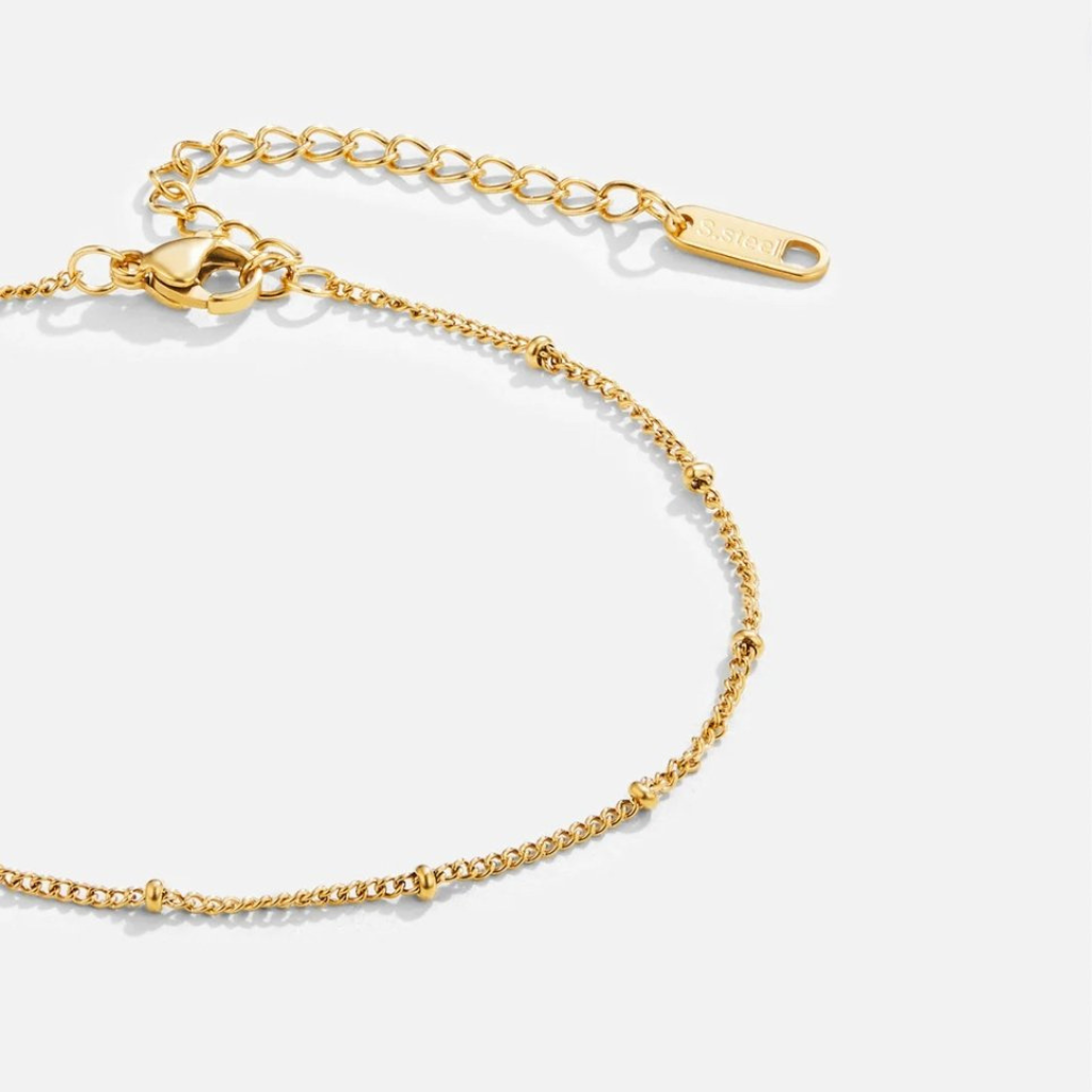 Gold Plated Anklet with Fine Beaded Chain