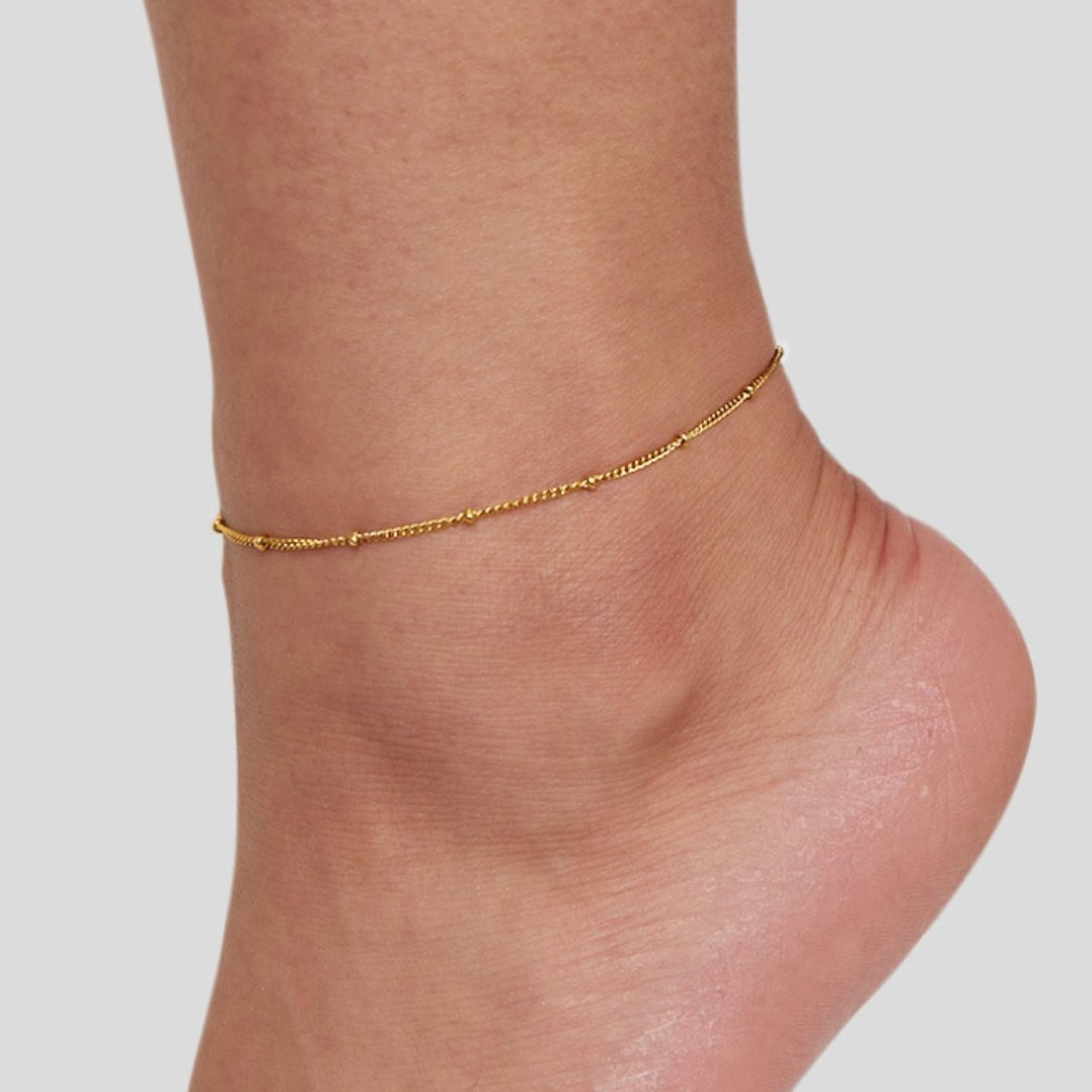 Gold Plated Anklet with Fine Beaded Chain