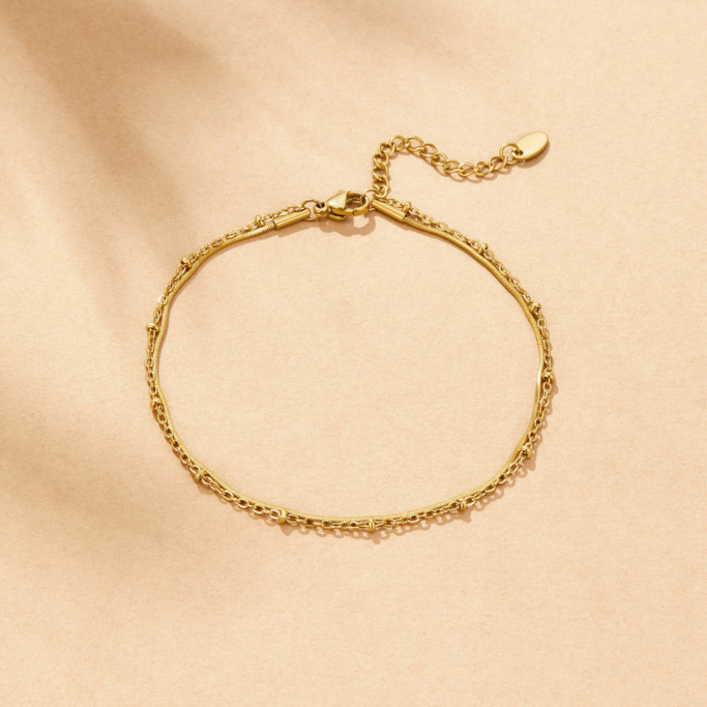 Layered Anklet with Dual Chain Detail