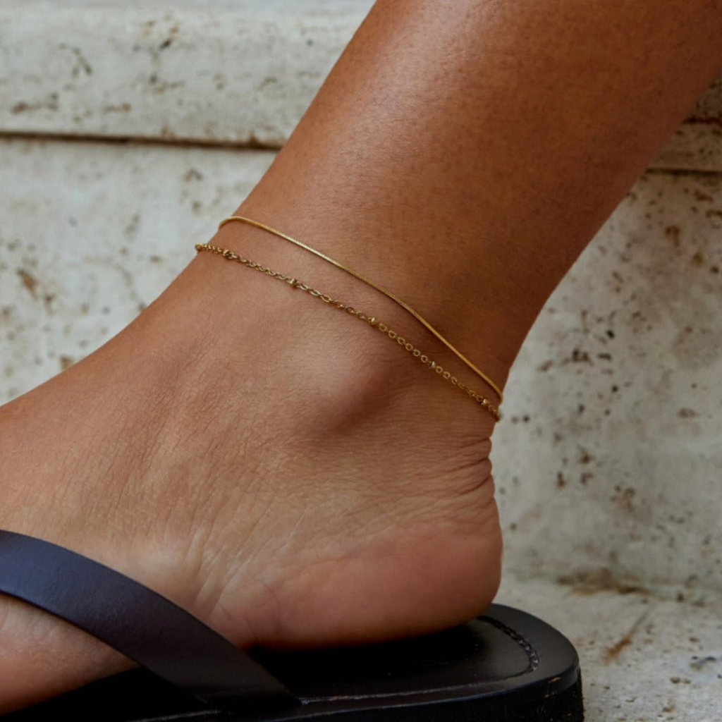 Layered Anklet with Dual Chain Detail