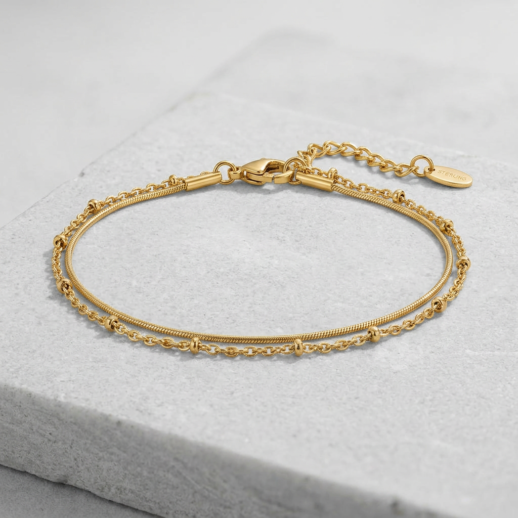 Layered Anklet with Dual Chain Detail