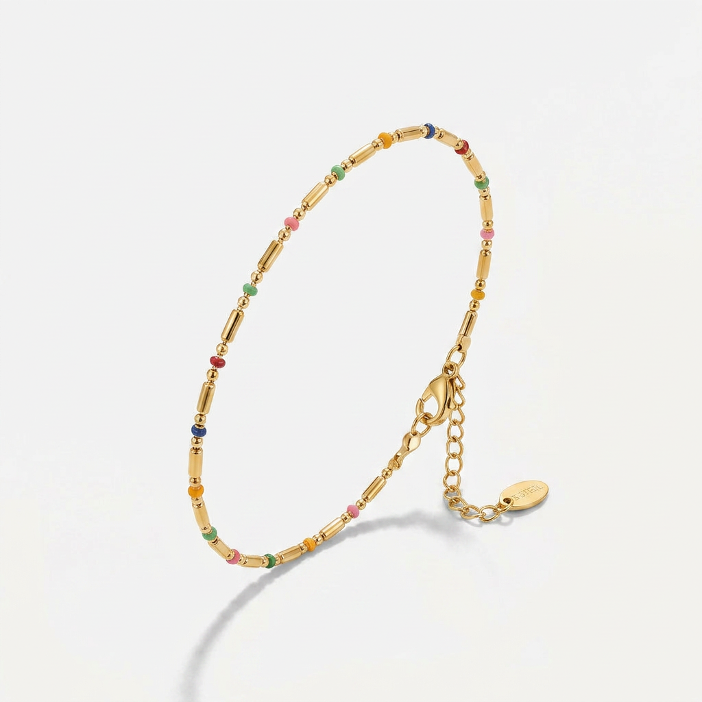 Gold Plated Rainbow Beaded Anklet