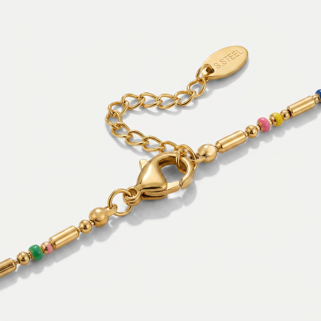 Gold Plated Rainbow Beaded Anklet