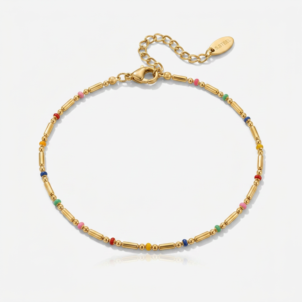 Gold Plated Rainbow Beaded Anklet