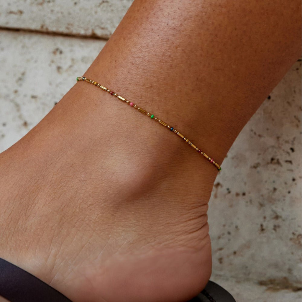Gold Plated Rainbow Beaded Anklet