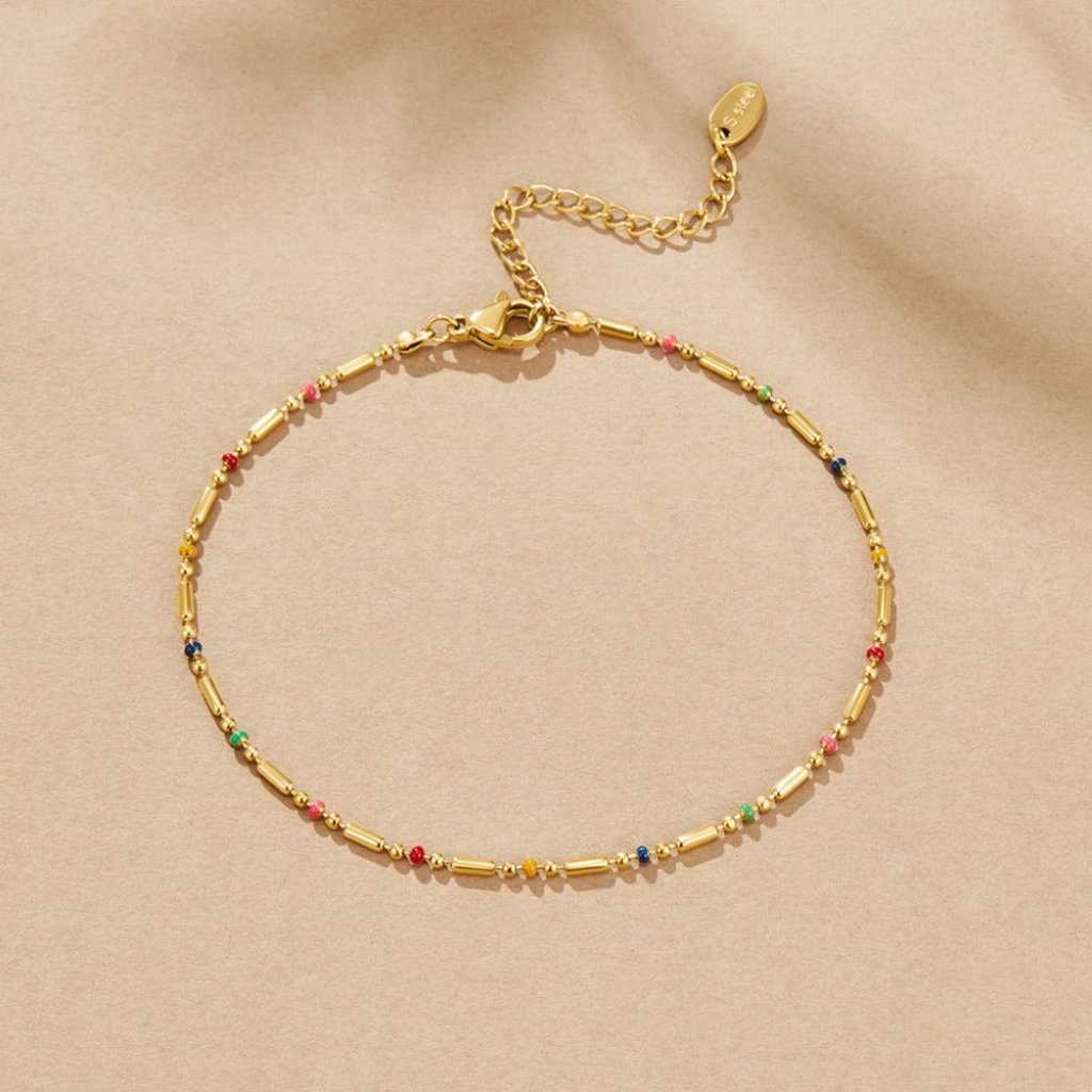 Gold Plated Rainbow Beaded Anklet