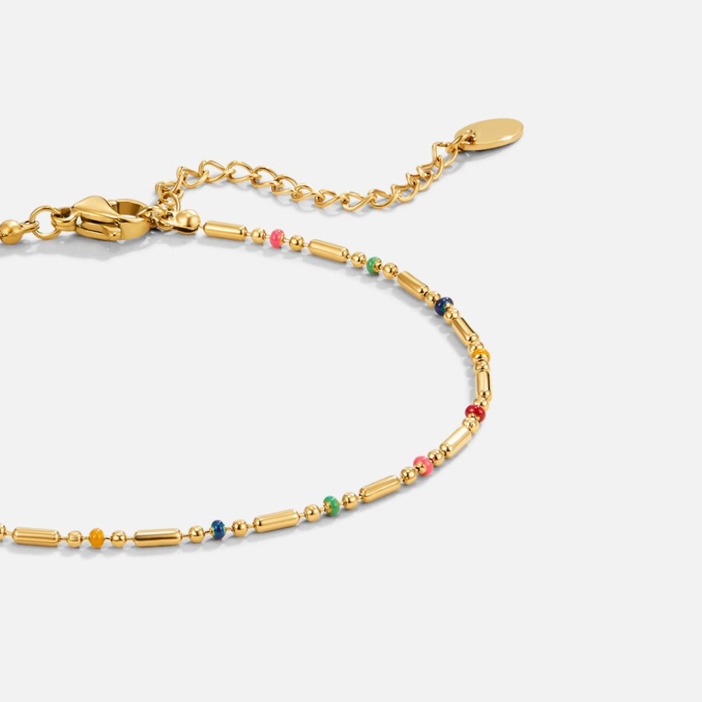 Gold Plated Rainbow Beaded Anklet