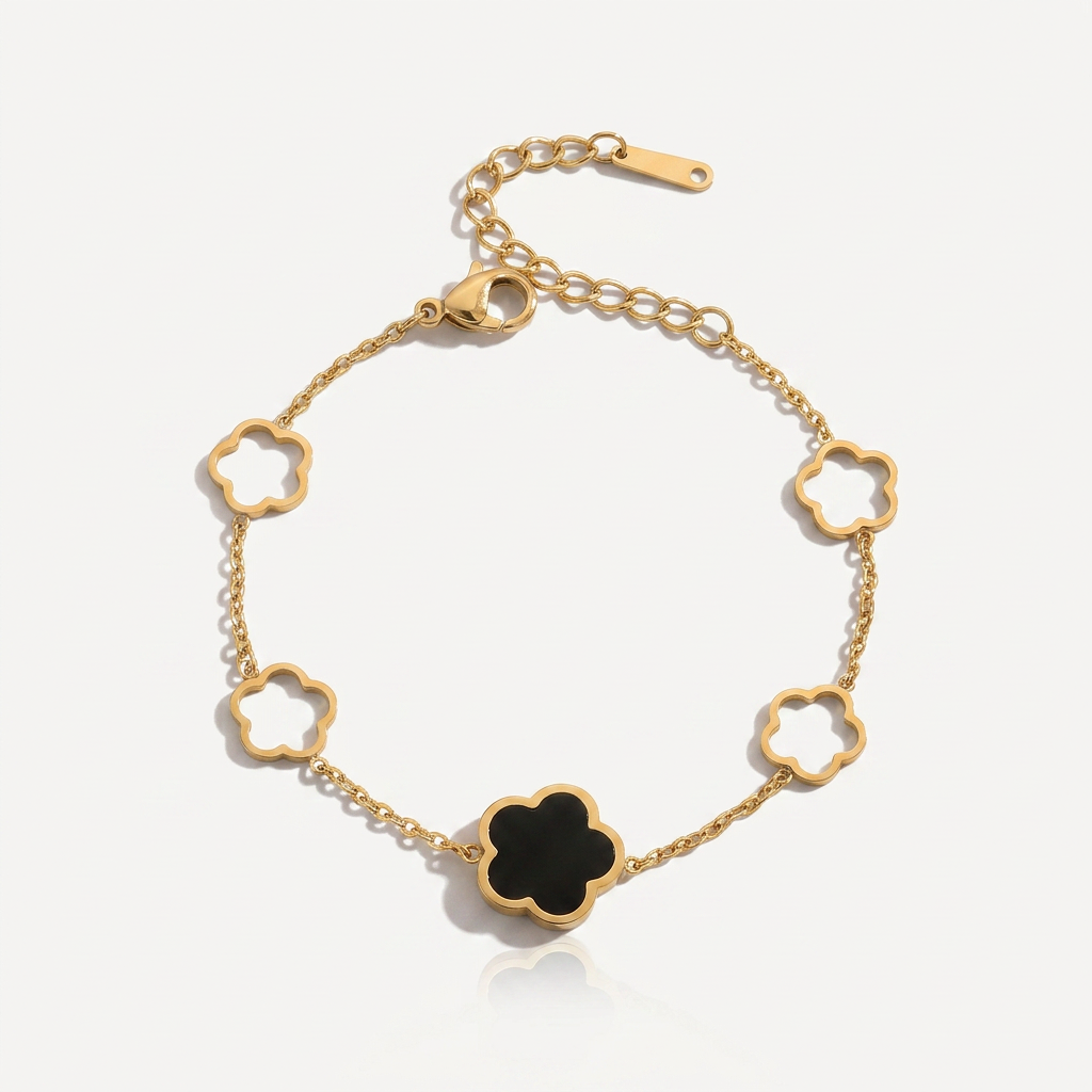 Clover Charm Bracelet with Double Sided Flowers