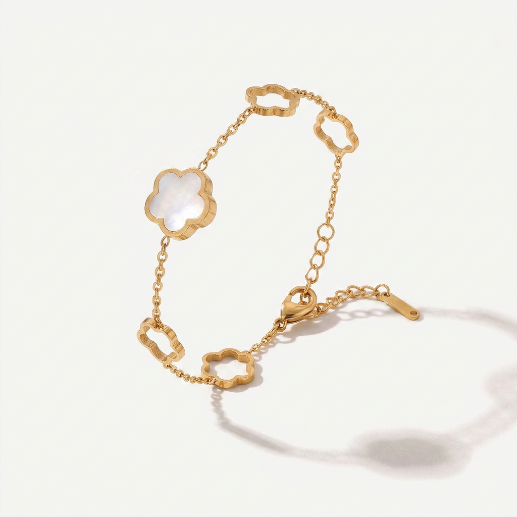 Clover Charm Bracelet with Double Sided Flowers