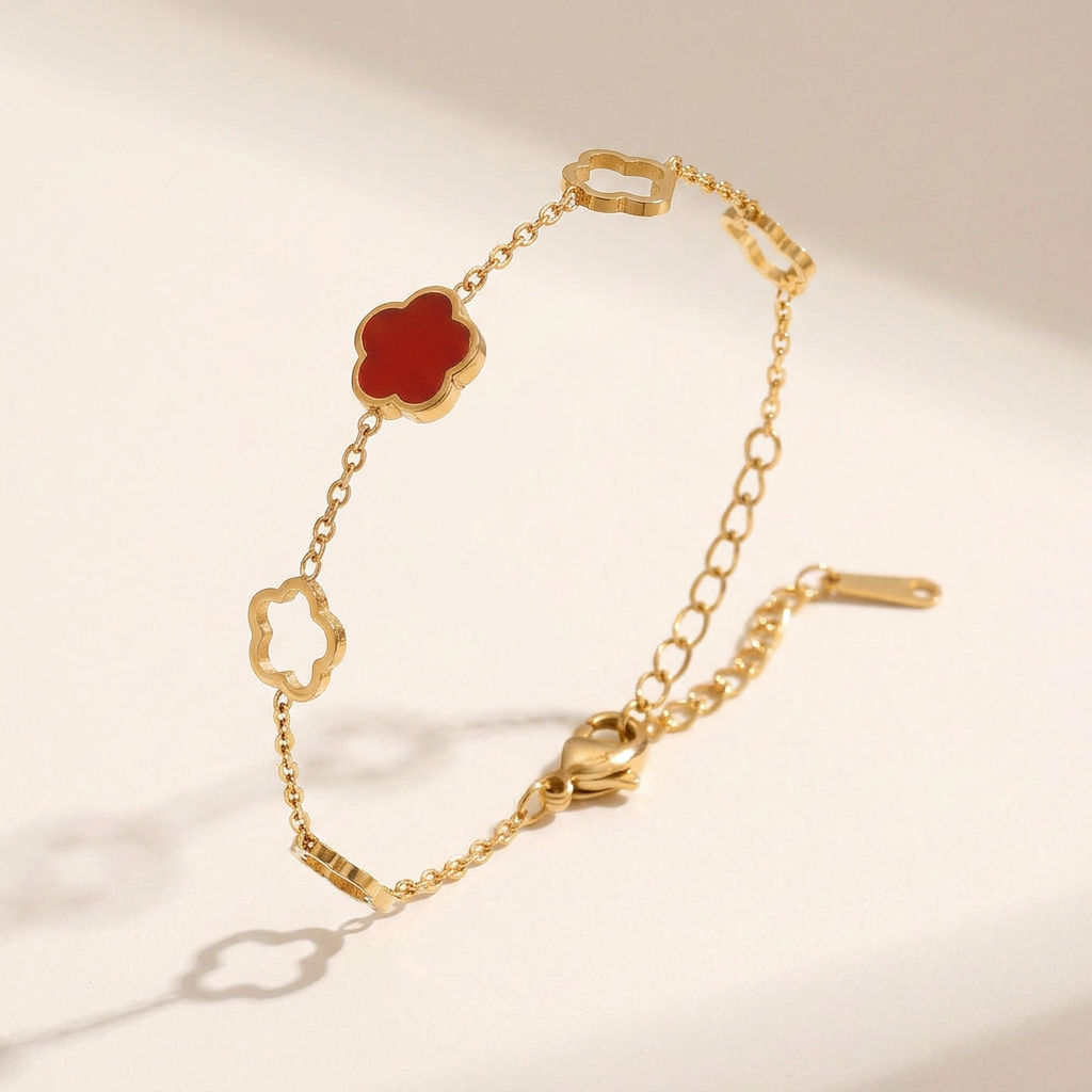 Clover Charm Bracelet with Double Sided Flowers