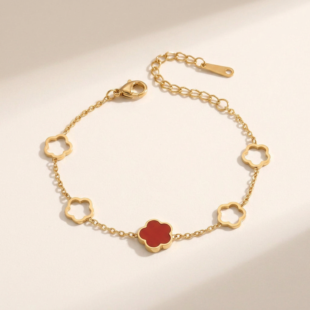 Clover Charm Bracelet with Double Sided Flowers