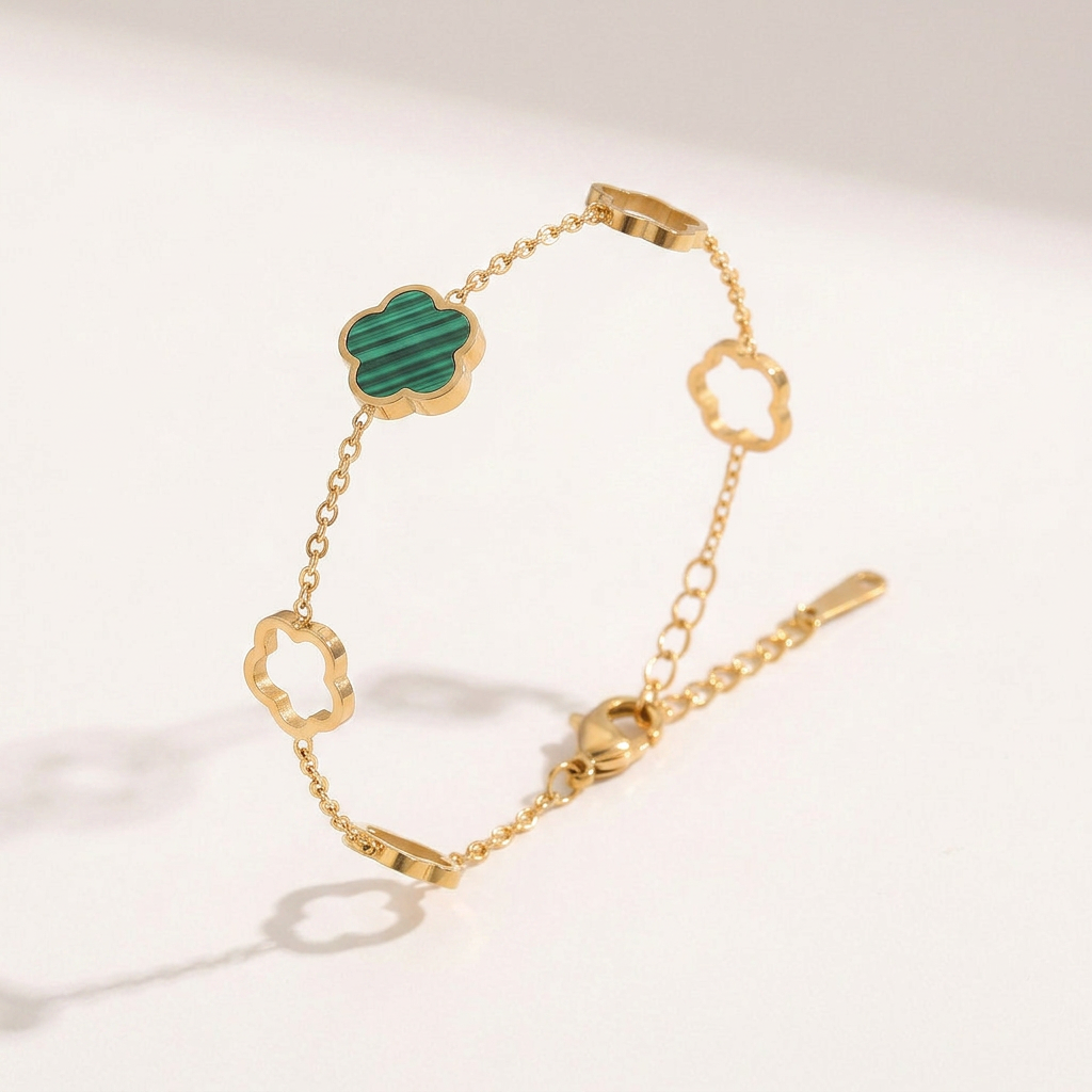 Clover Charm Bracelet with Double Sided Flowers