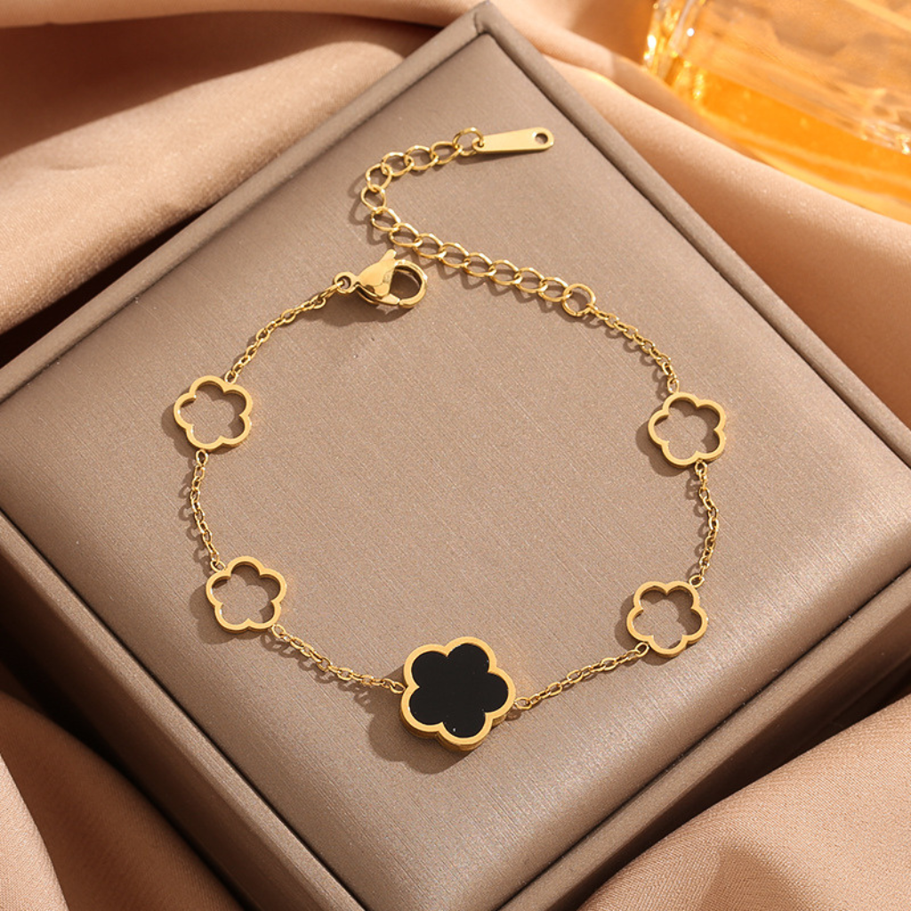 Clover Charm Bracelet with Double Sided Flowers