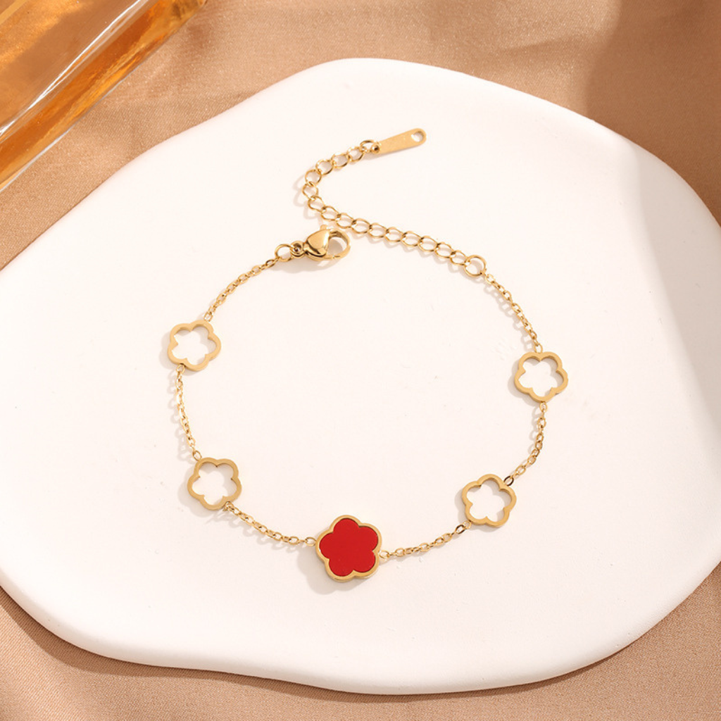 Clover Charm Bracelet with Double Sided Flowers
