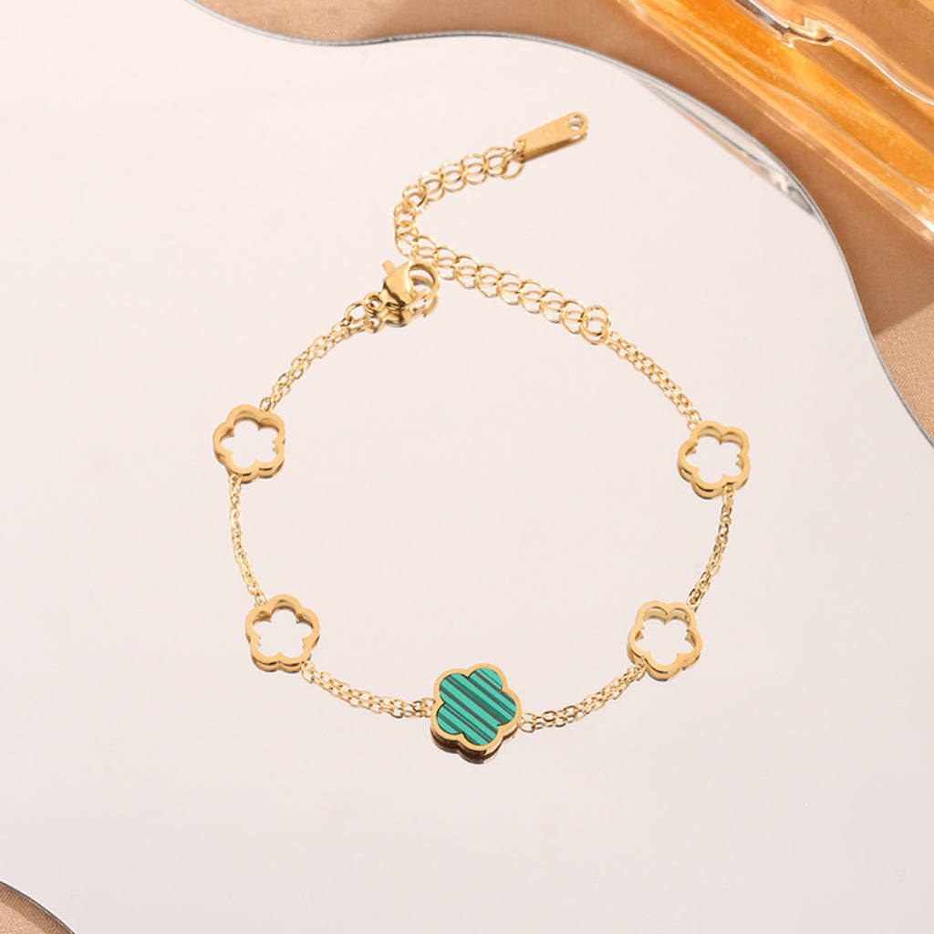 Clover Charm Bracelet with Double Sided Flowers