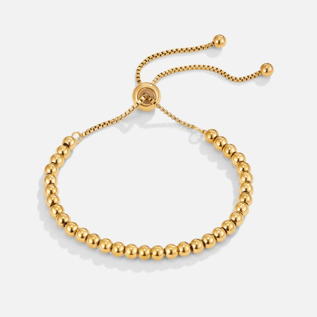 Gold Plated Beaded Bracelet with Slider Chain