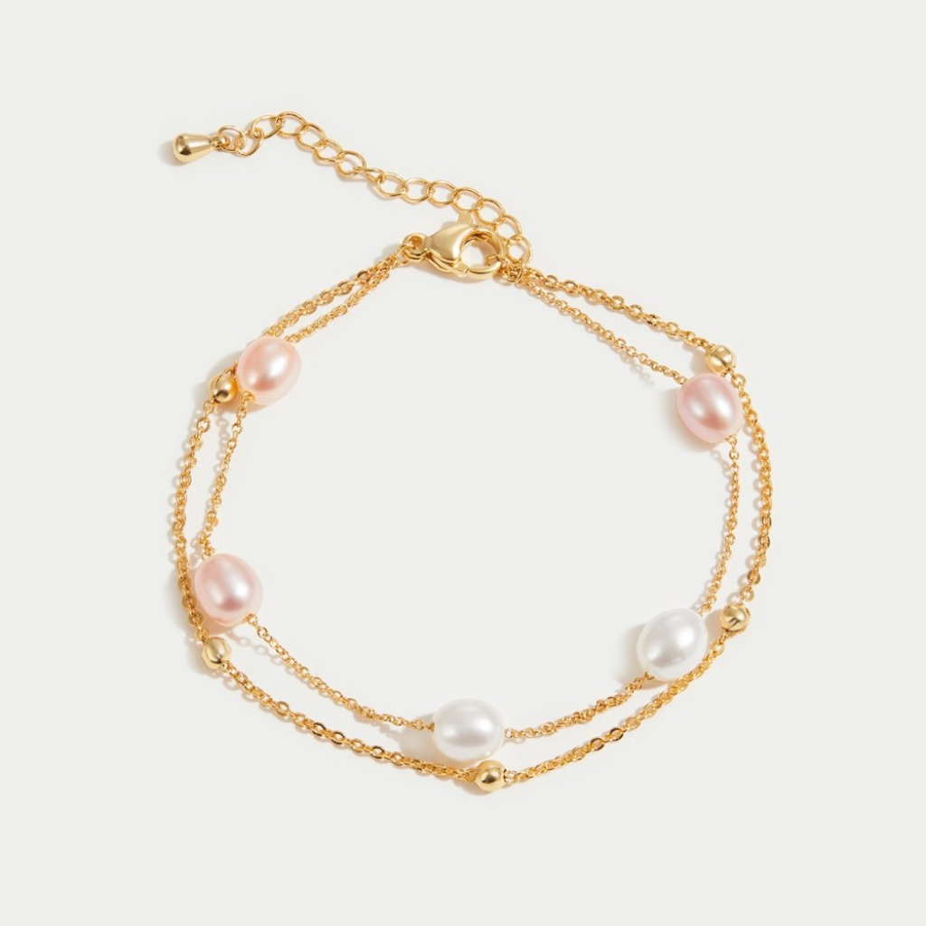 Gold Plated Layered Bracelet with Freshwater Pearls
