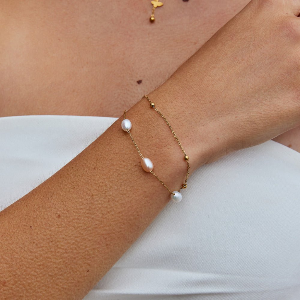 Gold Plated Layered Bracelet with Freshwater Pearls